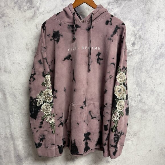 Civil Regime Hoodie Sweatshirt Mens XL 26.5x29.5 Tie Dye Embroidered Floral - Picture 1 of 10